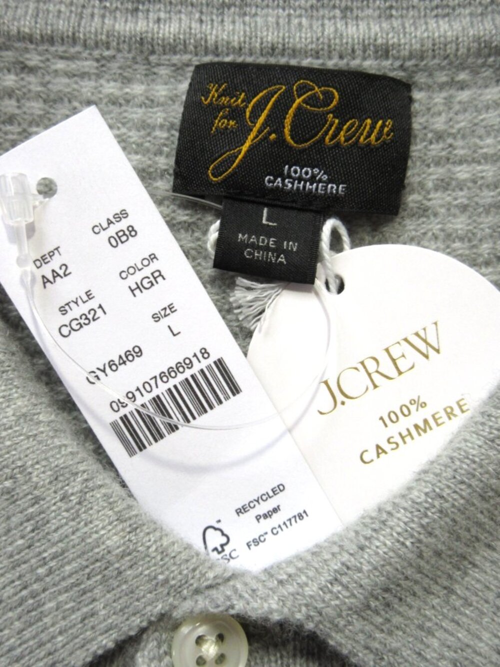 NWT J.Crew Men's Short-sleeve Cashmere Waffle Sweater-polo in Heather Gray L - Picture 7 of 7